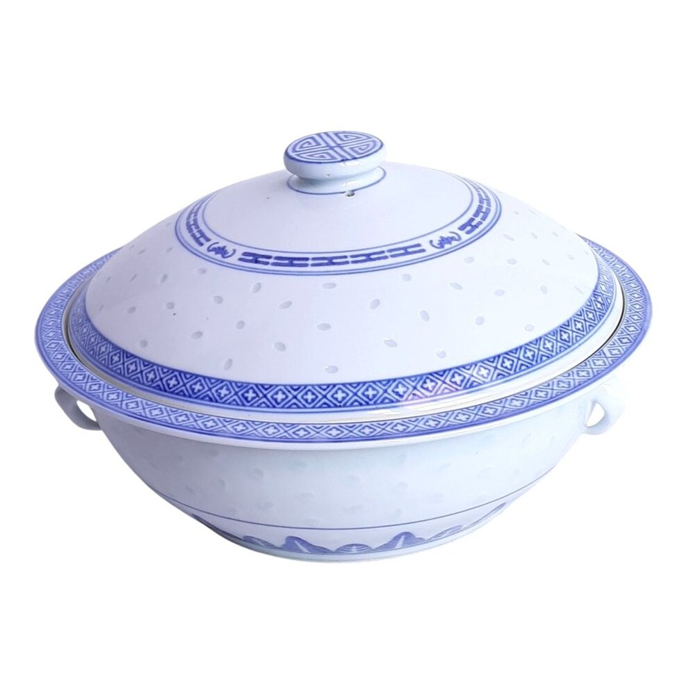 4 TIENSHAN Chrysanthemum Rice Grains Pattern Blue and White Bread/Butter Plates